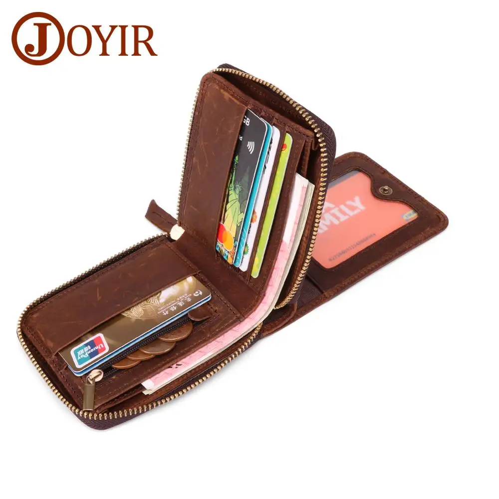 

JOYIR New Design Men's Wallet Card Bag Genuine Leather Wallet Retro Men Card Holder Wallet Male Zipper Purse Leather Wallet Man