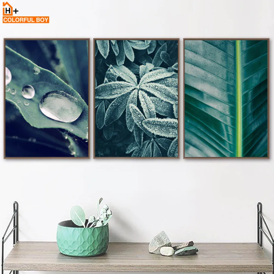 

COLORFULBOY Wall Art Canvas Prints Green Leaves Nordic Posters And Prints Canvas Painting Wall Pictures For Living Room Decor