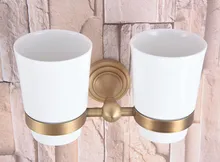 Wall Mounted Vintage Retro Antique Brass Bathroom Toothbrush Holder Set Bathroom Accessory Dual Ceramic Cup mba736 Wall Mounted Vintage Retro Antique Brass Bathroom Toothbrush Holder Set Bathroom Accessory Dual Ceramic Cup mba736
