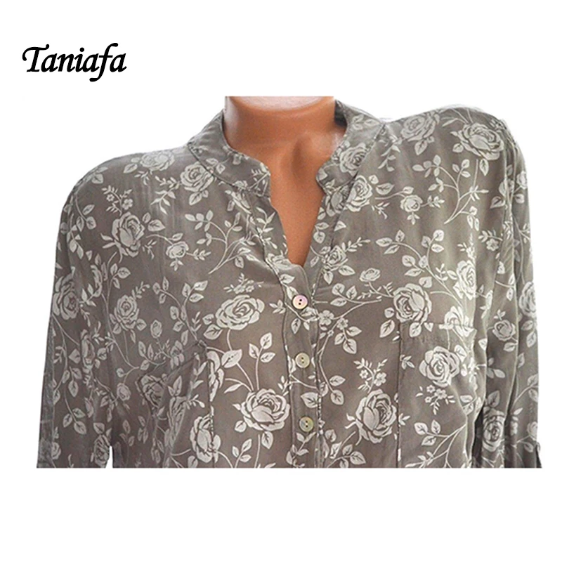 2018 New Arrival Women Shirt Long Sleeve V-Neck Button Print Casual Sexy Shirts Career Fashion Office T Shirts Tops Plus Size