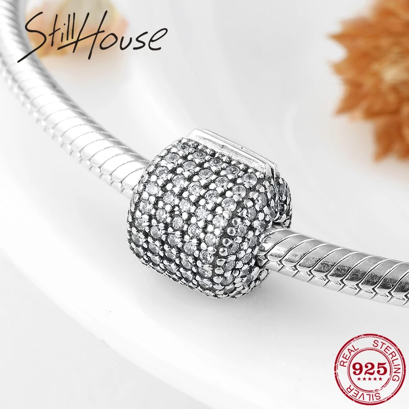 

Fashion 925 Sterling Silver Sparkling Clear CZ Clips lock Charms Beads Fit Original Pandora Charms Bracelet Jewelry Making