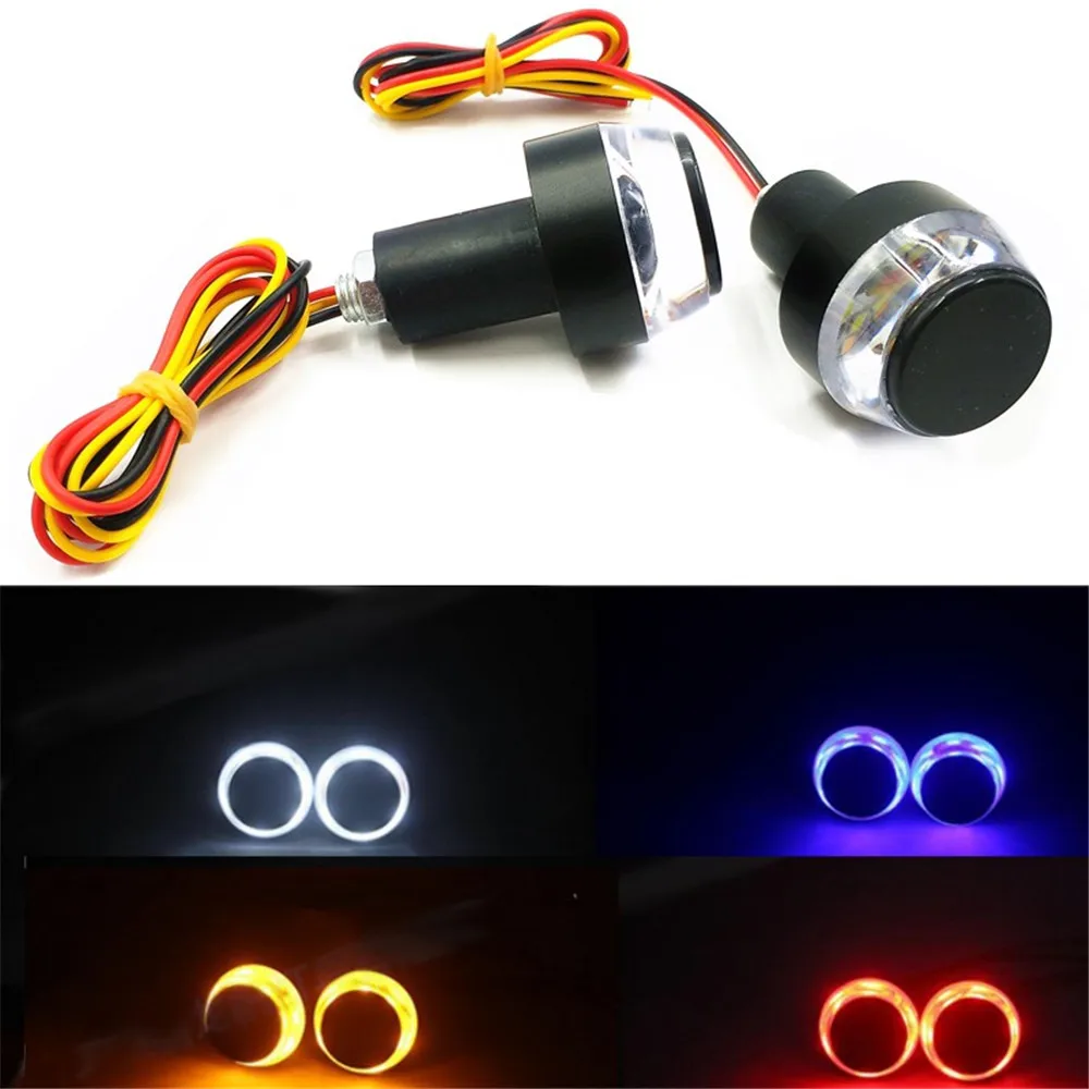 

NEW 2PCS Motorcycle Dual Color Turn Signal LED Light Indicator Blinker Handle Bar End Handlebar Waterproof