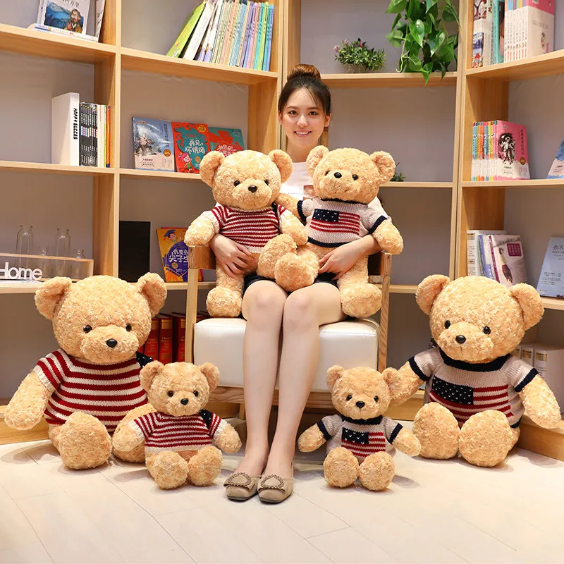 

1pc 45-80cm Lovely Teddy Bear with American Sweater Stuffed Animal Plush Toys for Children Kids Lovely Doll Classic Xtmas Gift
