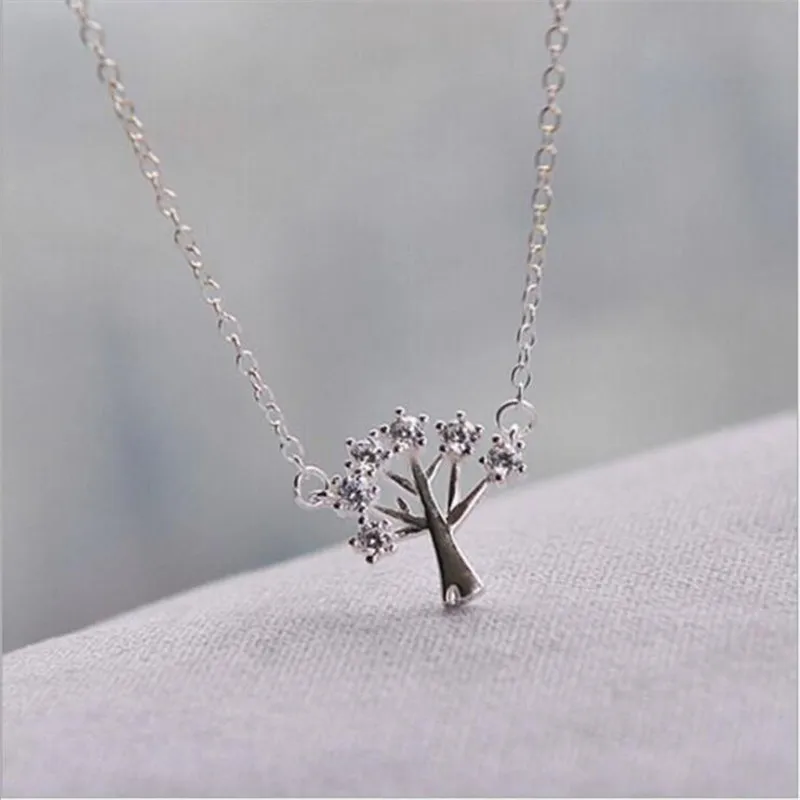 

LULU-PIG Hot selling new 925 sterling silver necklace fashionable zircon tree clavicle twig necklace pendant N0096