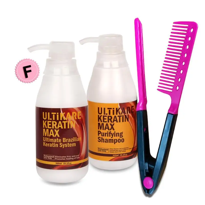 Newest 300ml Free Formalin Keratin Treatment Straighten Cruly Hair+300ml Purifying Shampoo+Free Red Comb