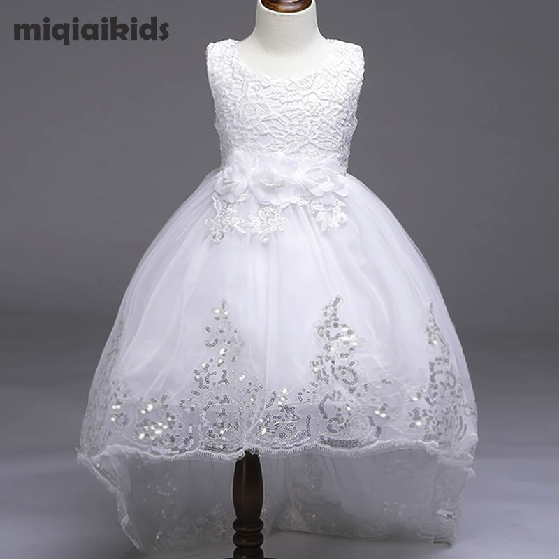 Retail 5 color 2018 New Arrival Summer Baby Girls Dress Wedding Dress White After Short Before Long Lace Cute Dress L8804