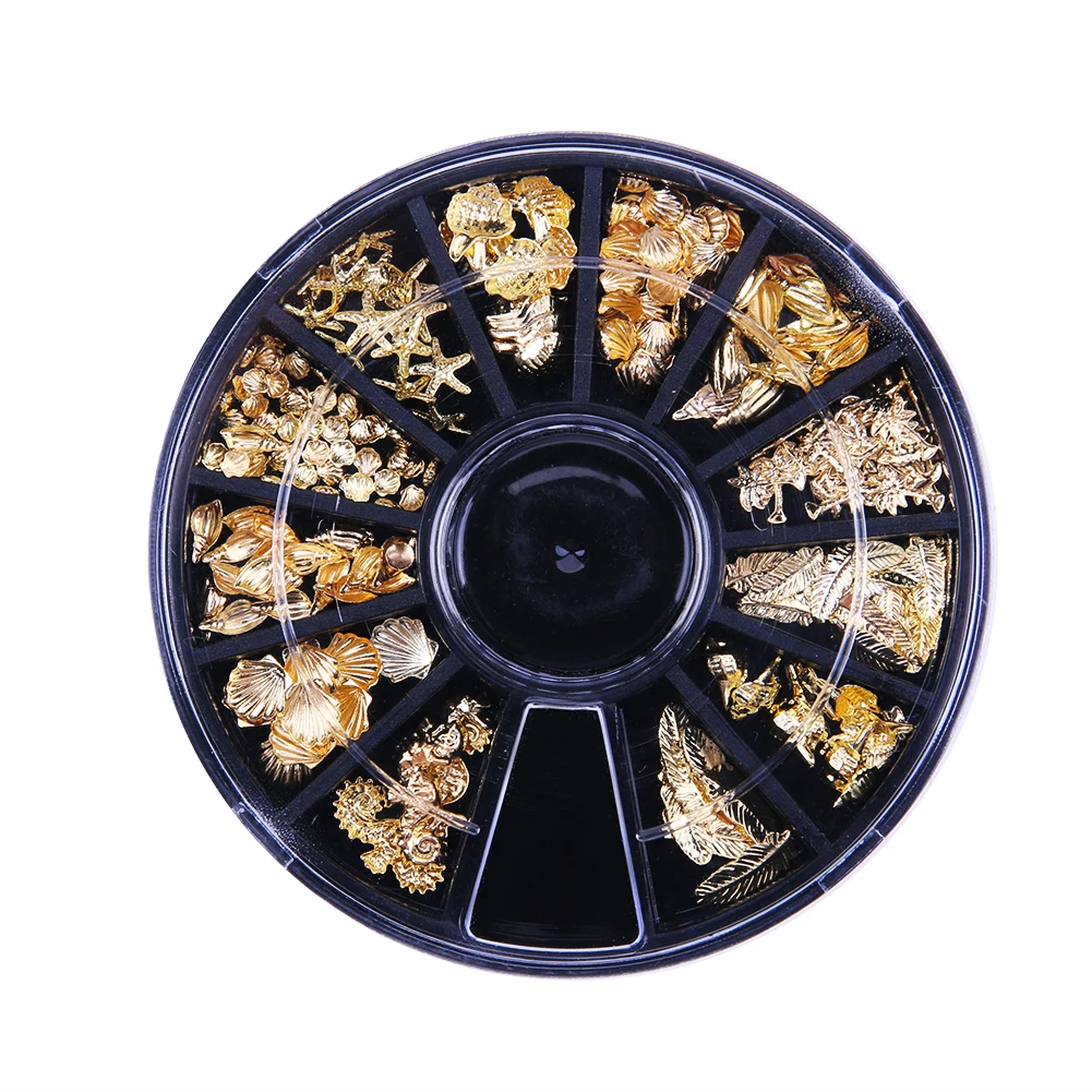 

1Box Gold Silver 3D Nail Rhinestones Shell Pattern Nail Rivet Studs Starfish Shell Nail Art Decoration Manicure Wheel