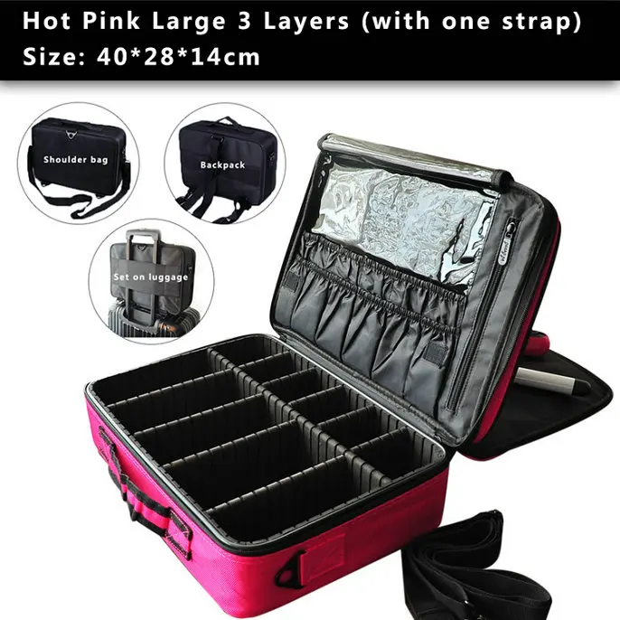 Женский высококачественный профессиональный органайзер для макияжа Bolso Mujer косметический чехол большая емкость сумка для хранения полностью разбирается чехол для костюма s - Цвет: Hot Pink L 3 Layers
