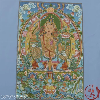 

Christmas hangka brocade silk painting embroidery Tibetan Buddha gold silk embroidery white Tara Buddha statue Guanyin Halloween