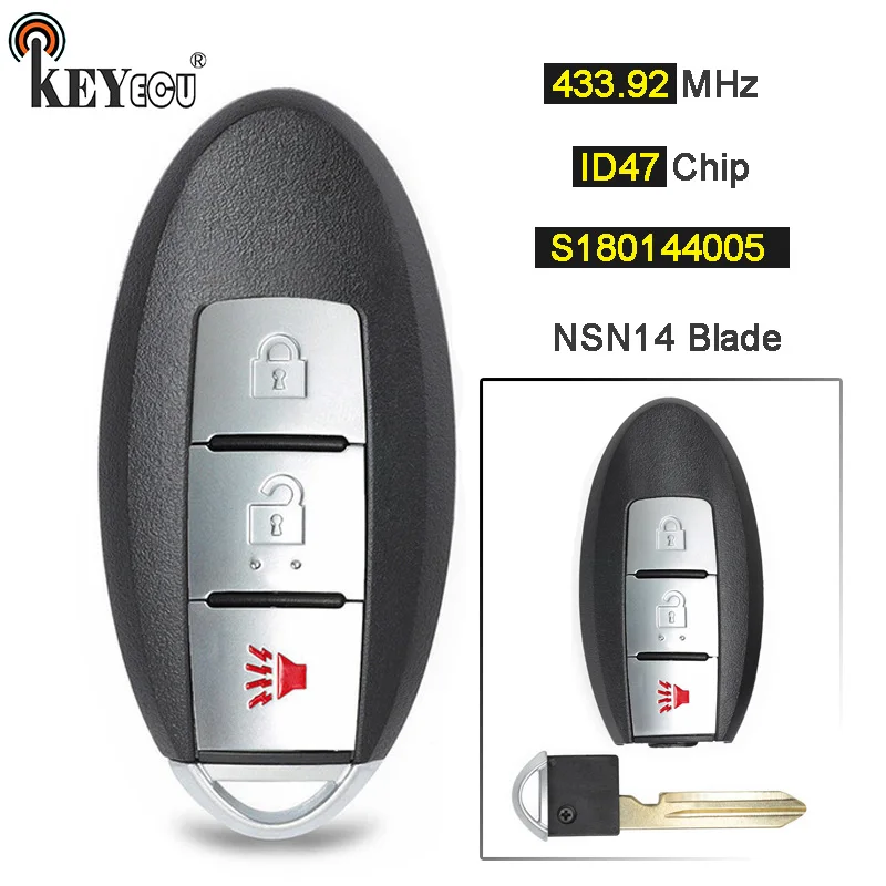 

KEYECU 433.92MHz ID47 Chip S180144005 Replacement Smart Remote Car Key Fob 3 Button For Nissan Pathfinder Murano Titan XD