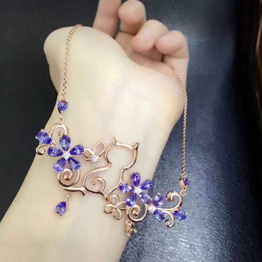 Collier Collares Qi Xuan_Fashion Jewelry голубой камень Necklaces_Rose Gold Цвет Модный синий Necklaces_Factory