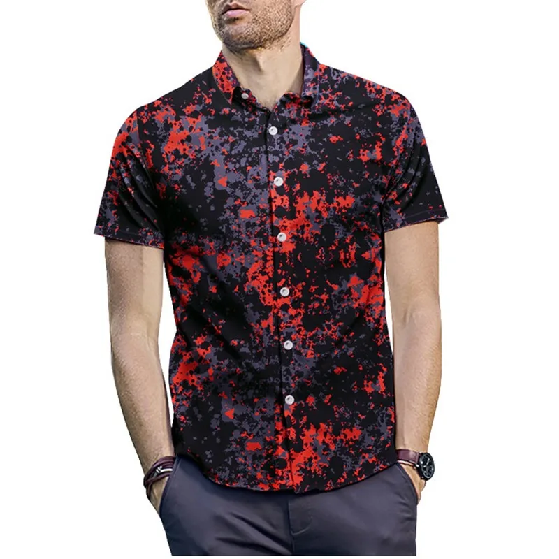 men shirt 1 Европейский размер Повседневная Уличная Мужская рубашка короткий рукав летний отдых пляж гавайская рубашка 3D растительный принт брендовая рубашка - Цвет: men shirt 1
