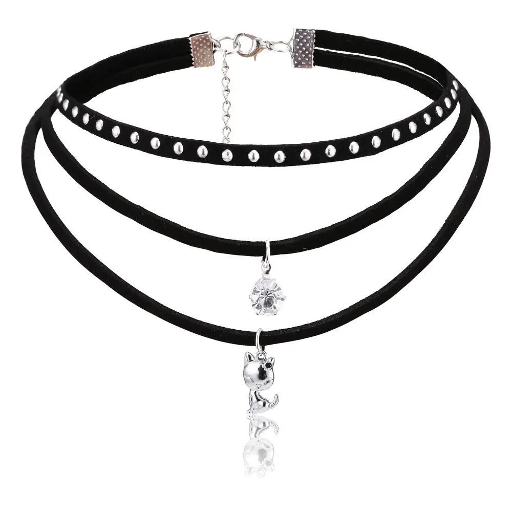 New Fashion multi layer punk gothic kitten cat charm choker necklace