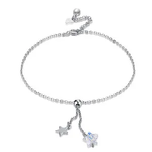Элегантный браслет swarovski с кристаллами звезды падения с цепочкой из стерлингового серебра 925 пробы для женщин ножной браслет красивые украшения модный стиль - Цвет: Sliver