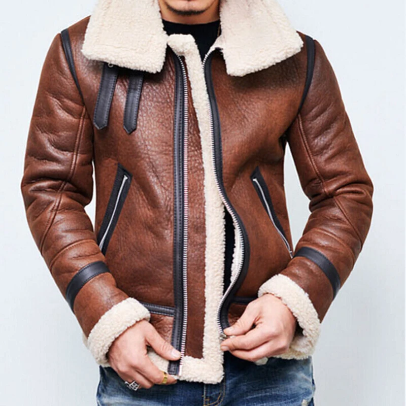 Litthing зимнее Мужское пальто из кожи и меха куртка тонкая из искусственной кожи для мотоцикла PU Faur куртка с длинными рукавами зимняя верхняя одежда пальто