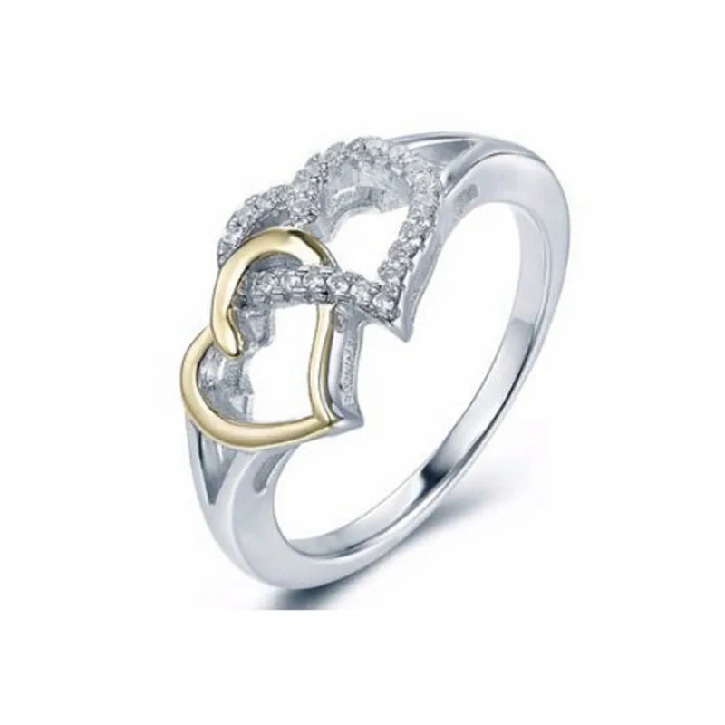 

Wedding Rings for Women Hollow Double Heart Shape Ring Twisted Pattern Gold Color Separation Micro-inlay Drill Silver Rings