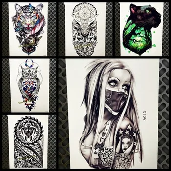 New Design Sexy Girl With Mask Temporary Tattoo Sticker Men Black Body Art Arm Flash Waterproof Tattoo Henna Tatoo Arabic Women