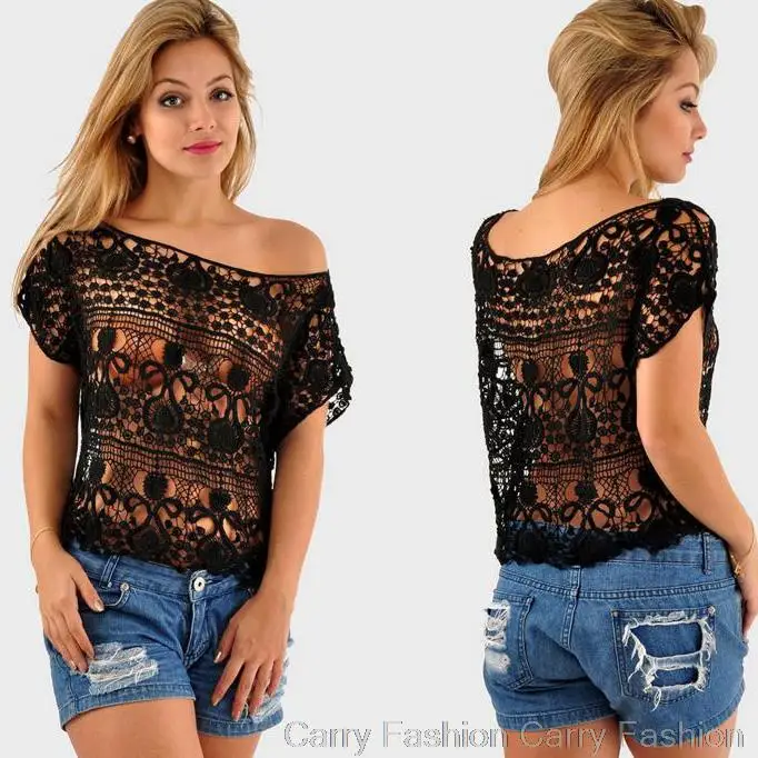 2017 الربيع الصيف النساء أزياء من الدانتل البلوزات الجوف خارج قمصان عارضة الأبيض الشيفون الاستوائية قمم Blusas Renda Roupas Femininas