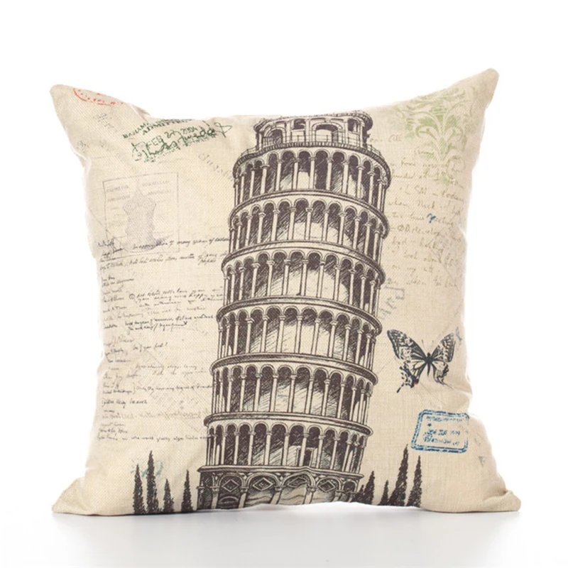 cheap Paris Eiffel Tower Big Ben Throw Pillowcase Cotton Linen Cushion Cover European Building Pillow Case Retro Car Sofa Home Decor