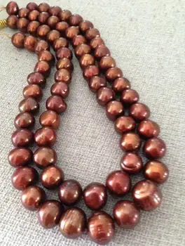 

double strands 11-12MM NATURAL CHOCOLATE PEARL NECKLACE 18"-19"