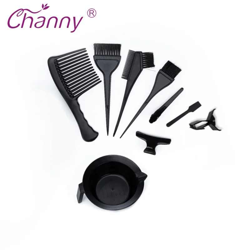 

Channy 9Pcs/Set Portable New Hairdressing Salon Home Hair Color Brushes Bowl Combo Dye Tint Tool Kit Beauty Makeup Styling Tools