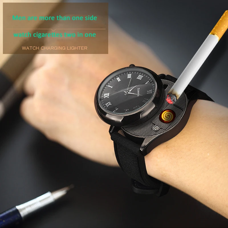Мужские часы Зажигалка usb зарядка повседневные кварцевые наручные часы беспламенный прикуриватель сменные часы с нагревательным проводом BL559