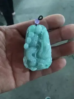 

Genuine natural hand-carved yu long pendant certificate necklace rope/