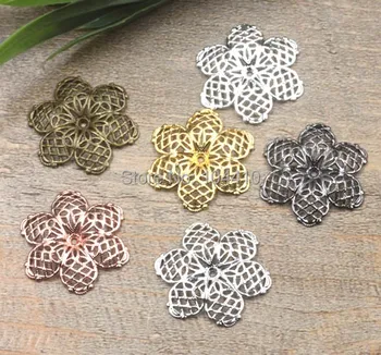 

28mm Vintage Filigree Circle Flower Charms Connector Links Blank Bu Yao Hair Sticks DIY Jewelry Accessories Findings Multi-color