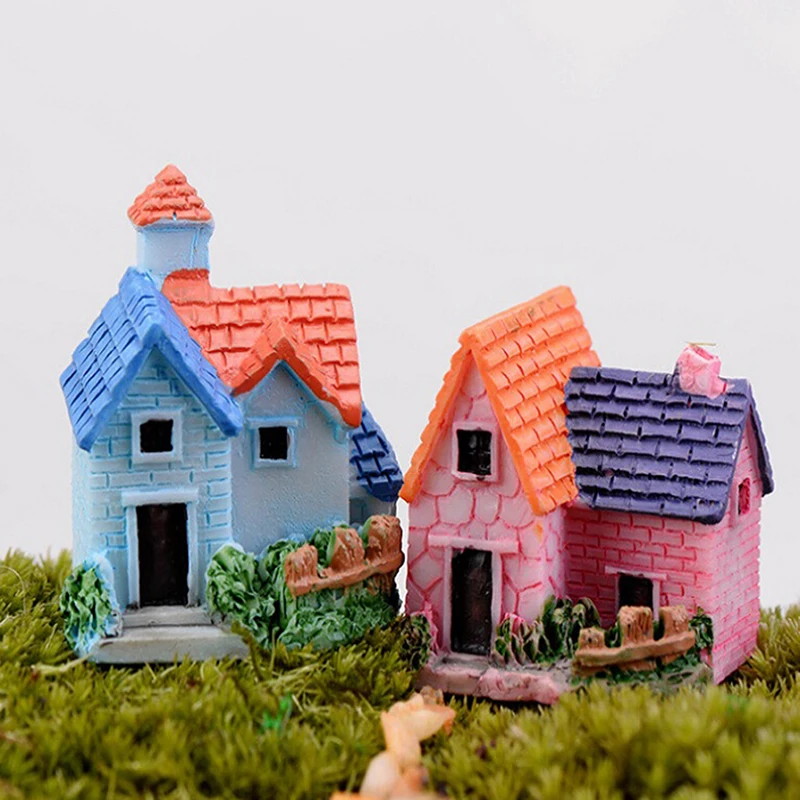 Vintage Mini Resin House Miniature House Fairy Garden Micro Landscape Home Garden Decoration Resin Crafts 4 styles Color Random