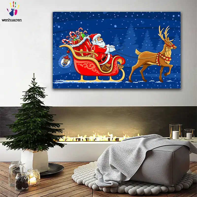 Diy Colorings Pictures By Numbers With Colors Happy New Year For Santa Claus Picture Drawing Painting By Numbers Framed
