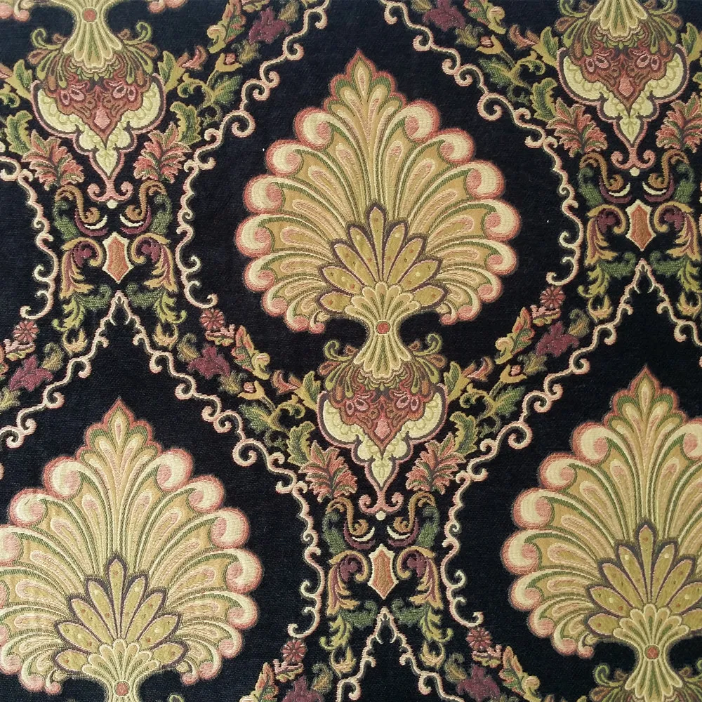 Larisa Home Luxurious Black Damask Chenille Jacquard Woven Sofa