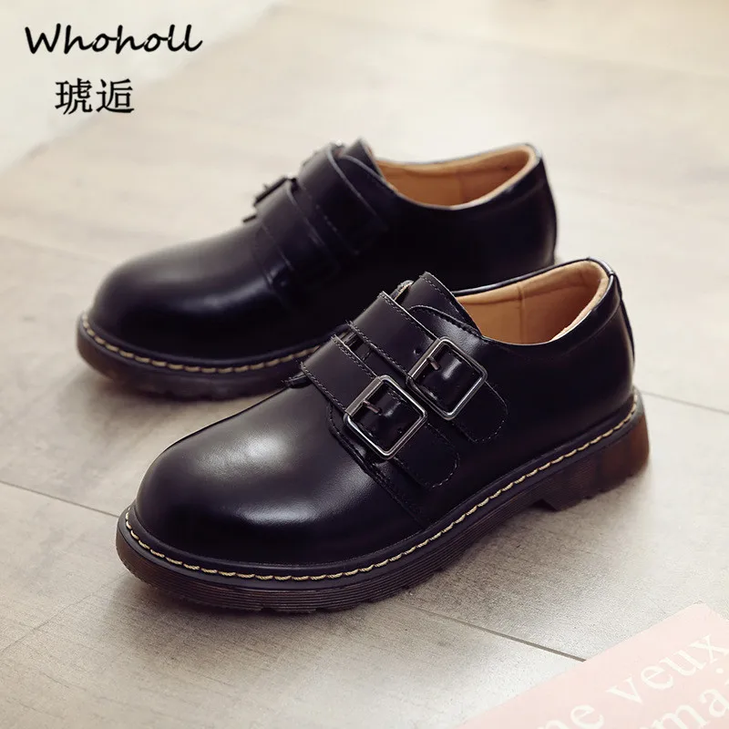 

Whoholl 2019 Women's Female Ankle Boots Shoes Winter Spring Genuine Leather Buckle Strap Shoes Punk Plus Riding Equestr 4.5-7.5