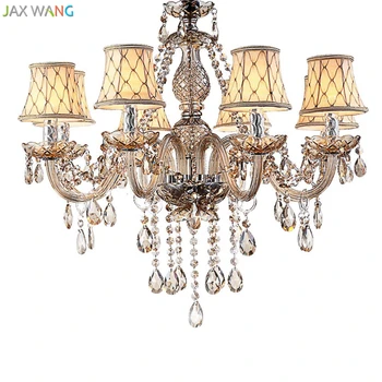 

JW Modern Luxury Crystal Chandeliers Fabric Lampshade Lights for Living Room Bedroom Hotel Home Lighting Kitchen Fixtures Decor