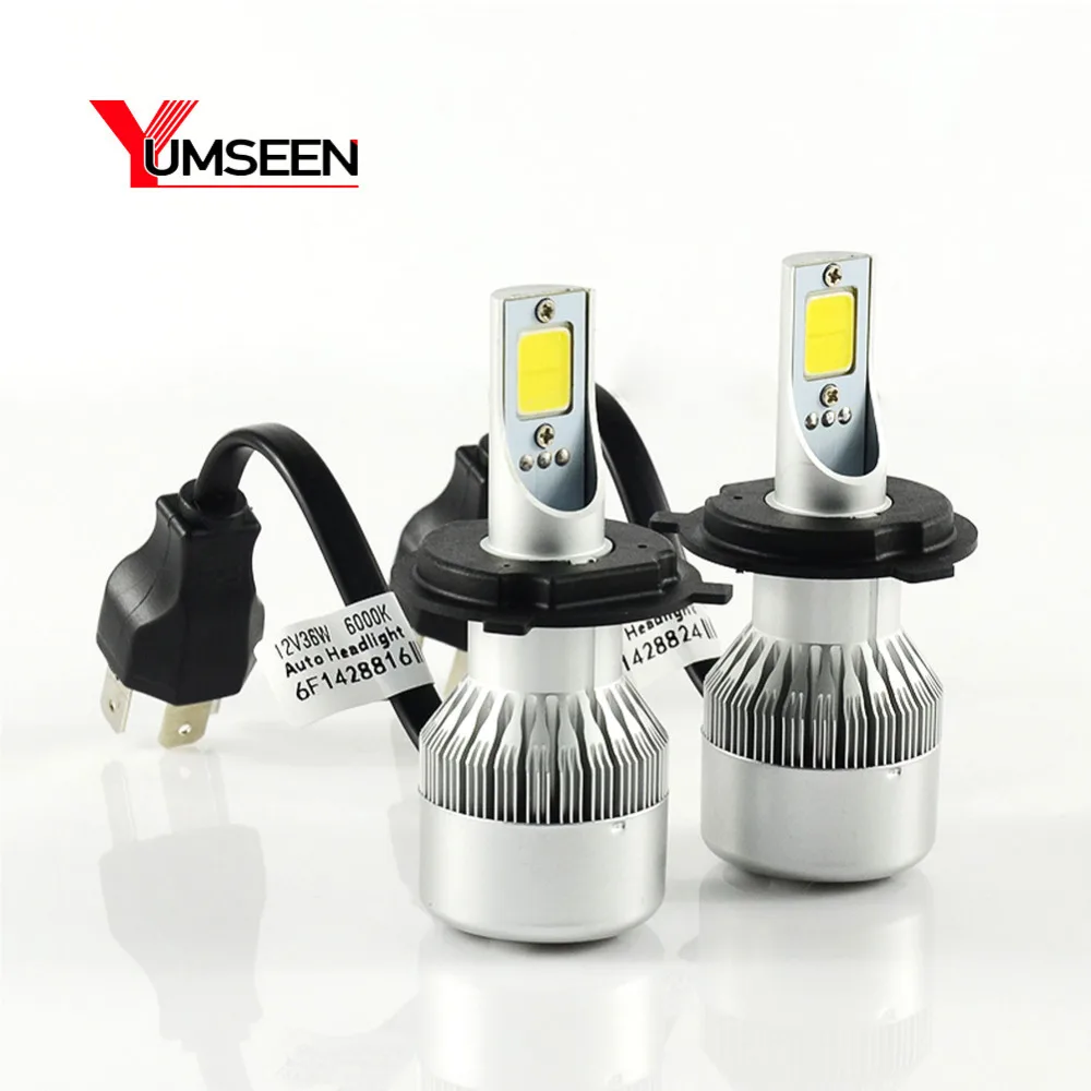 

YUMSEEN 72w H4 Hi/Lo LED Headlight Kit Bulbs COB Chip 7200lm HB2 9003 High Low LED Car Headlight Lamps for halogen HID Bulbs C6