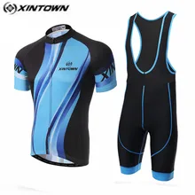 Велосипед Xintown Джерси нагрудник шорты набор Мужская велосипедная одежда спортивная рубашка Ropa Ciclismo короткий рукав mtb велосипедный Блузка Черный Синий