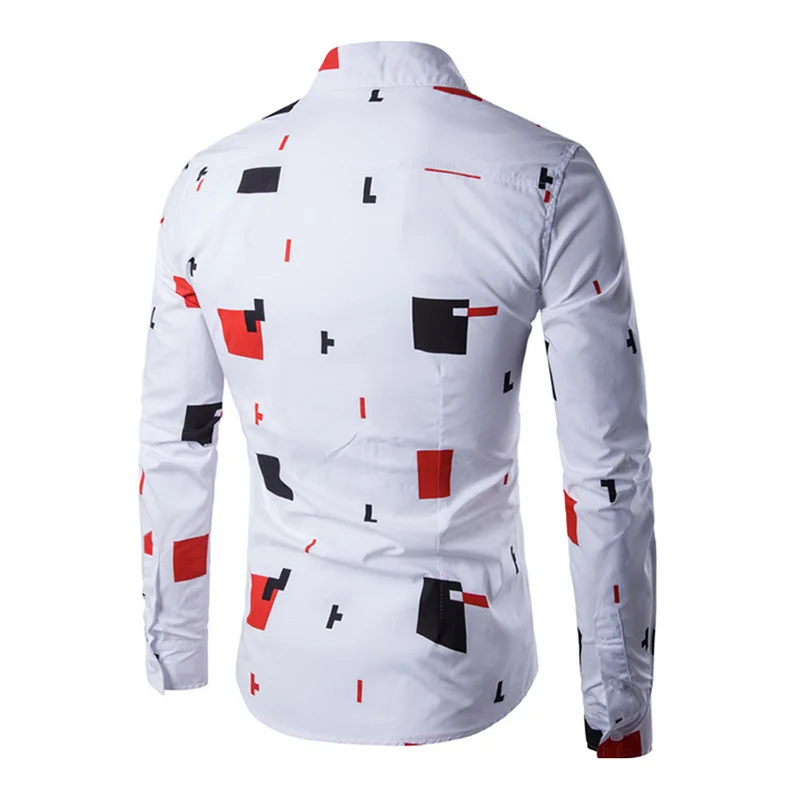 

2019 Hot Men's Shirt Lapel Long Sleeve Printing Casual Front Button Slim For Business Party FC55