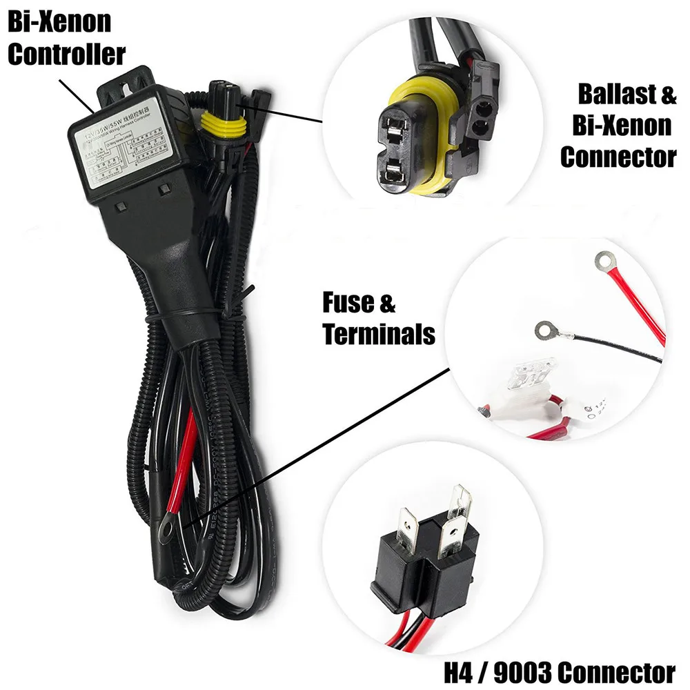

12V 35W HID Bixenon H4 Wiring Harness Controller for Car Auto Headlight Retrofit Connector Mini Projector Lens Line Car Styling