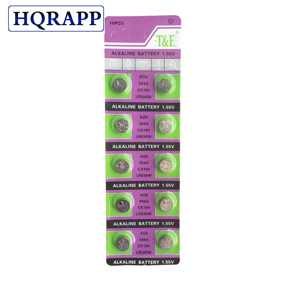 

NEW 10pcs/lot AG9 1.55V Watch Coin Battery 394 L936 LR45 194 Electronic Card Installed Lithium Batteries Button Cell