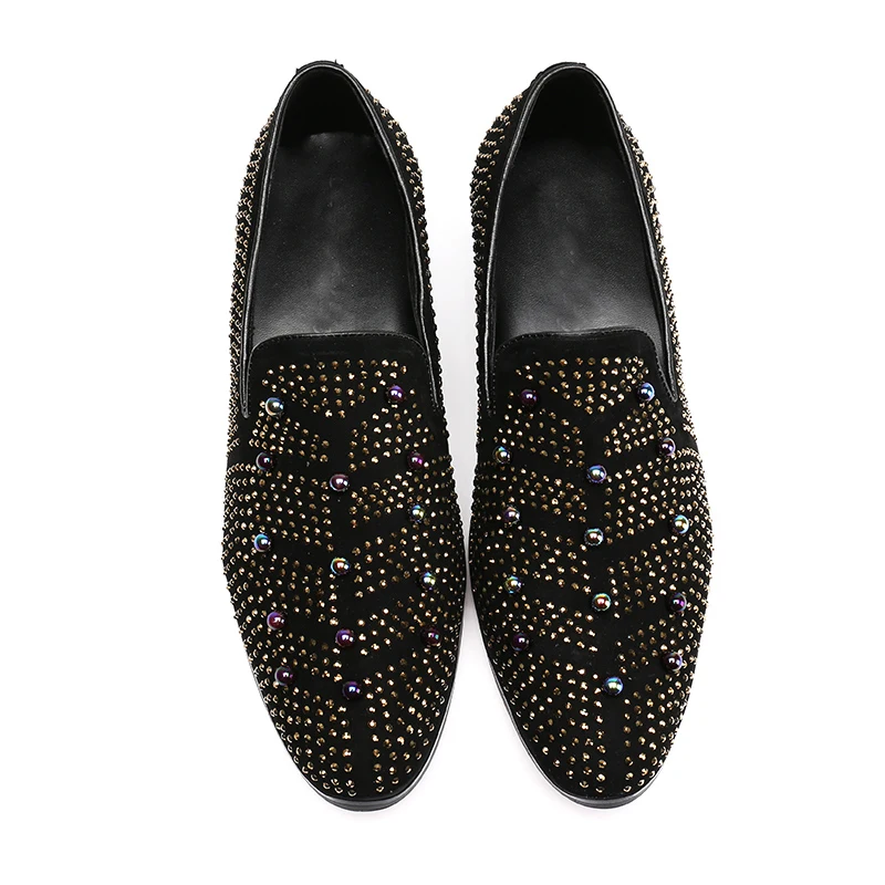 Svonces модные мужские кроссовки 9908 тапочки под смокинг с украшениями в виде кристаллов Лоферы для женщин Мужская Свадебная обувь роскошный ночной клуб Шипованная обувь вечерние