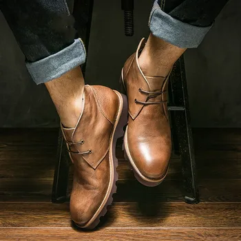 

Italian Vintage Style Full Grain Leather Mens Martin Boots Lace Cargo Shoes
