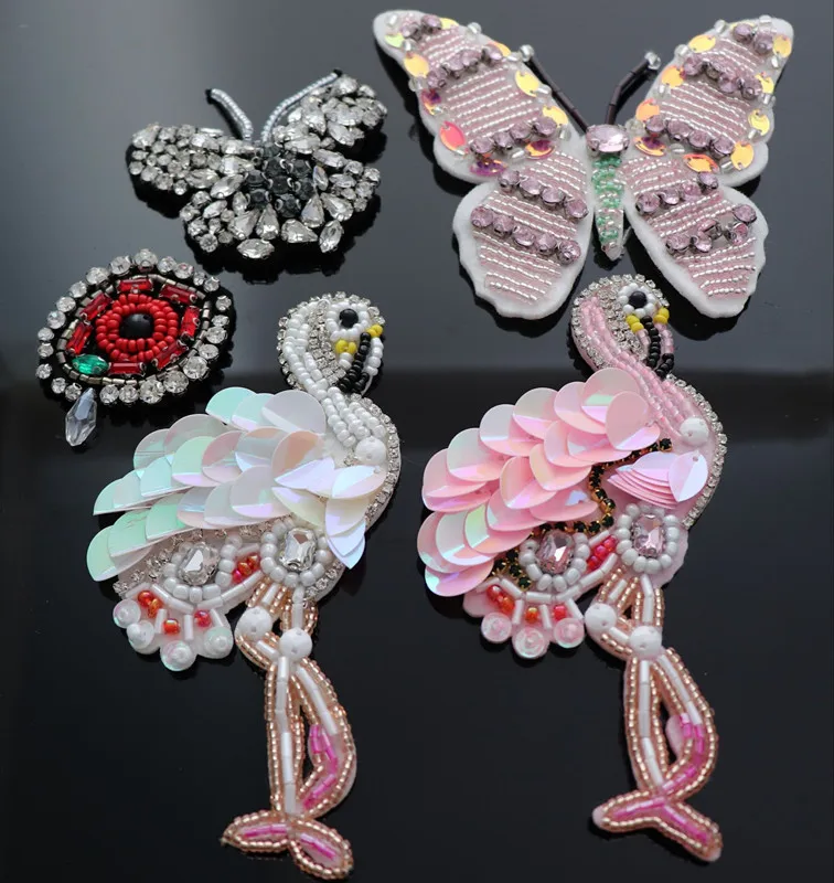 

1pcs Handmade Eyes Butterfly Bird Rhinestones Beads Patches Applique Sew On applique For Clothes Shoes Bags Decoration Patch