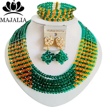 

Majalia Fashion Army green and Orange Nigerian Wedding African Jewelry Set Crystal Necklace Bride Jewelry Sets 6CF023
