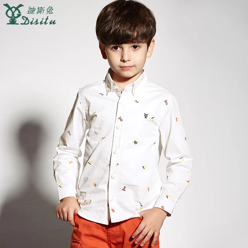 DISITU brand casual shirts for boys printing full sleeve square collar cotton tops 2017new