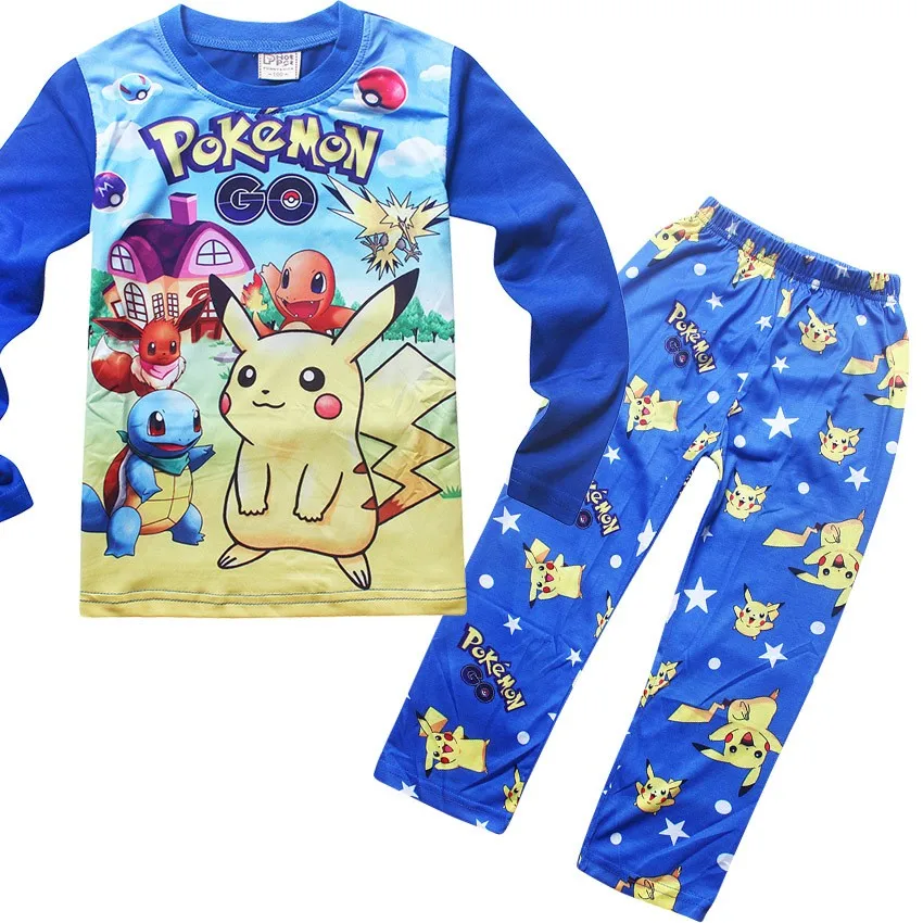 Новое поступление года комплекты детских пижам детские пижамы с изображением героев мультфильма "Покемон Go", весна-осень, комплект одежды для маленьких мальчиков для мальчиков, одежда для мальчиков, Хлопковая пижама для детей, одежда для сна