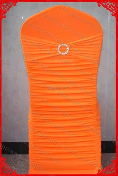 

Neon Orange Ruffled Lycra Chair Covers With Lycra Band And Tow Row Round Buckle (with pin) For Wedding Decoration & Party