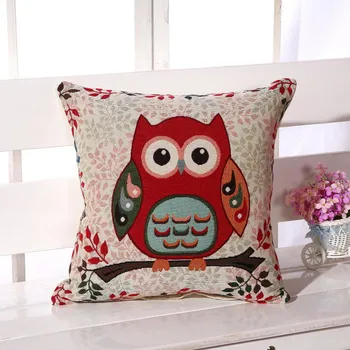 

Linen Cotton Cartoon Night Owls Jacquard decorative pillows cushion cover with zipper home bed Decor sofa cushion car decoration