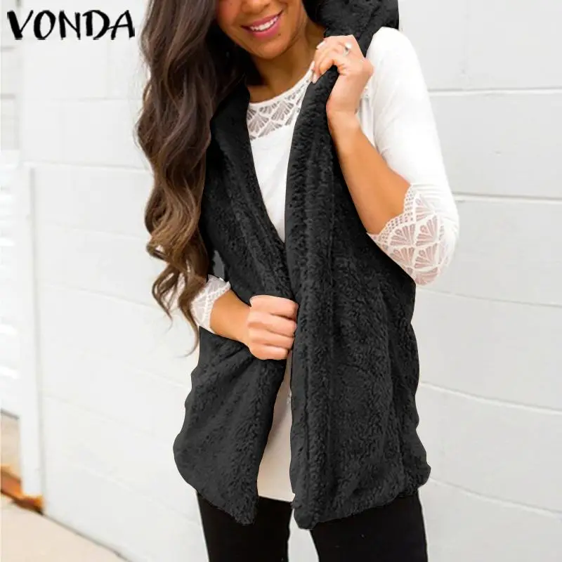 

VONDA Spring Winter Sleeveless Vest Women Autumn Spring Waistcoat Solid Color Jackets Femme Plus Size Loose Vest Tops S-5XL