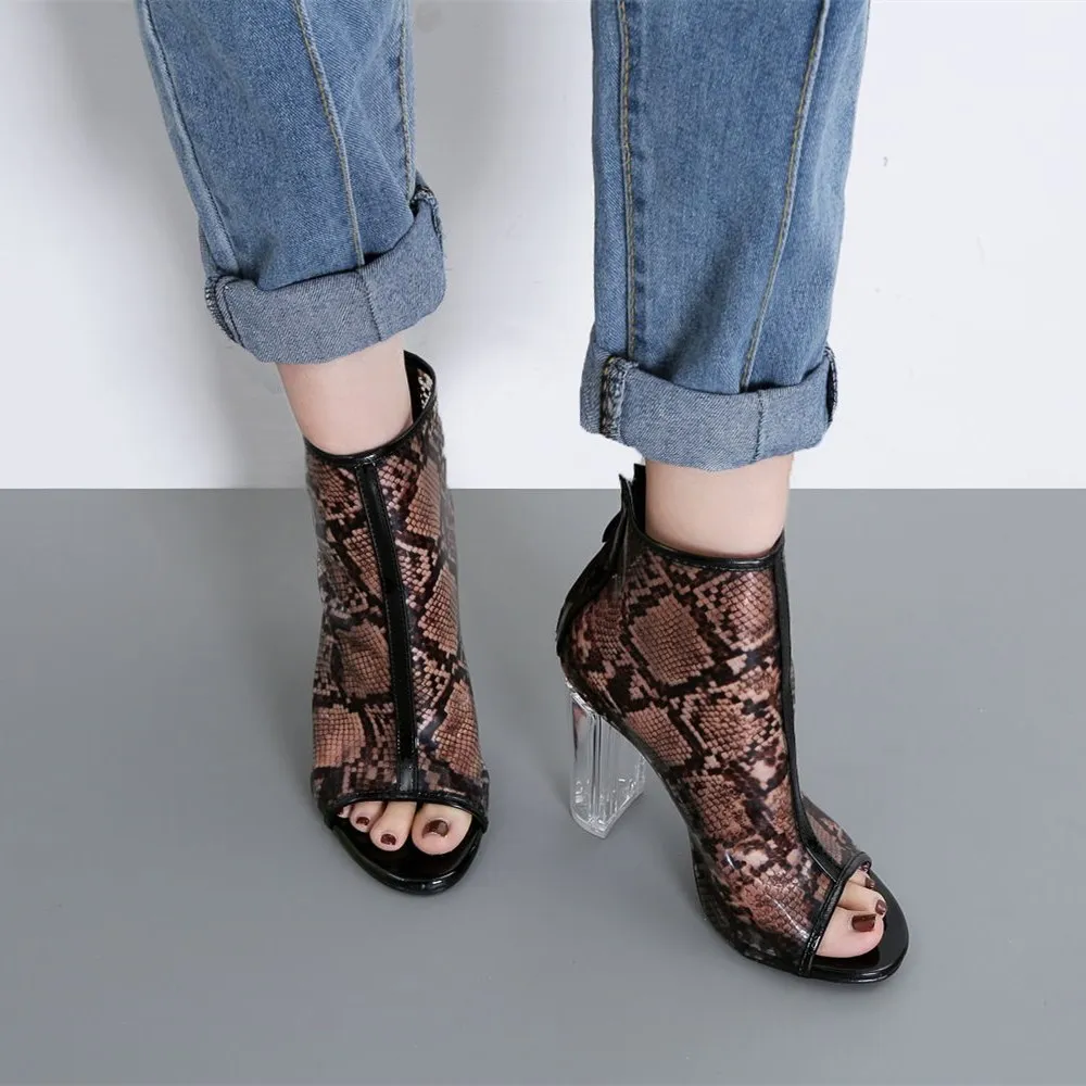 

EOEODOIT Women High Heel Boot Sandals Peep Toe Leopard Fashion High Crystal Square Heel Back Zip Shoes 2019 Spring Summer Pumps