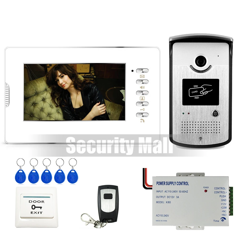 

Home 7 inch Video Intercom Door Phone System 1 White Monitor + RFID Doorbell Camera + Remote Unlock In Stock
