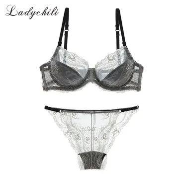 

Ladychili Women Intimate Bra Set Plus Size BCD French Style Sexy Ultra Thin Lace Bra and Thong Set Push Up Bra and Brief N278